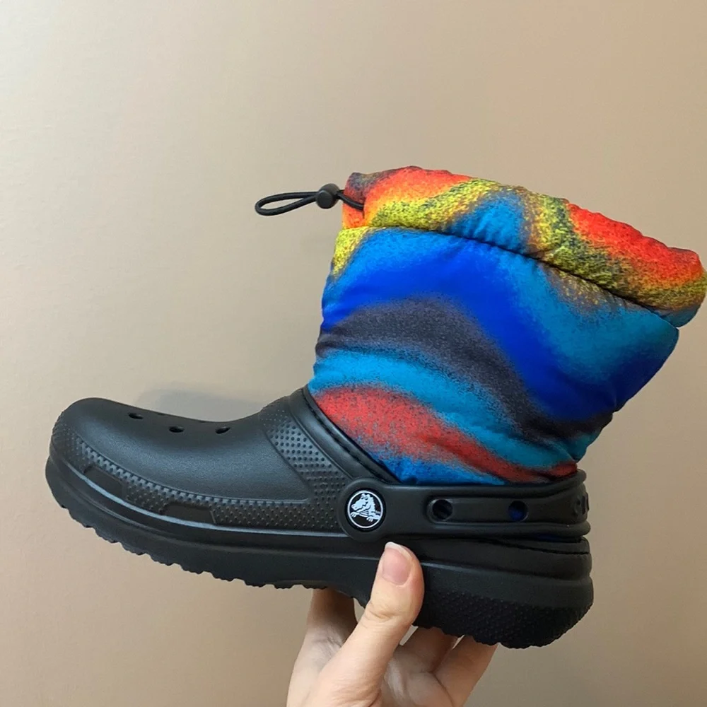 Black Fur-Lined Croc Boots